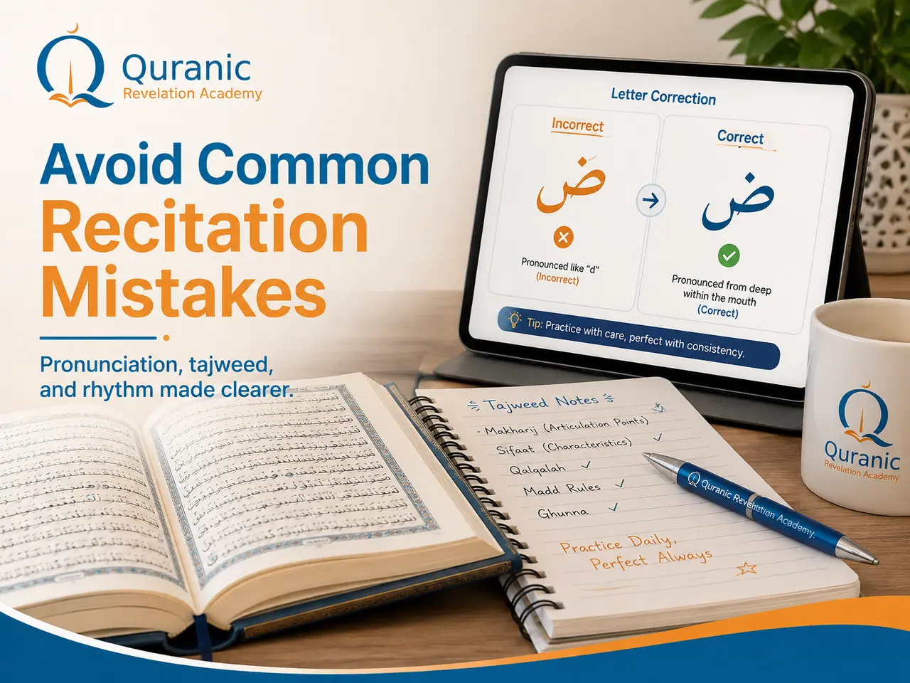 Close view of Quran vowels shaddah and sukoon during reading practice