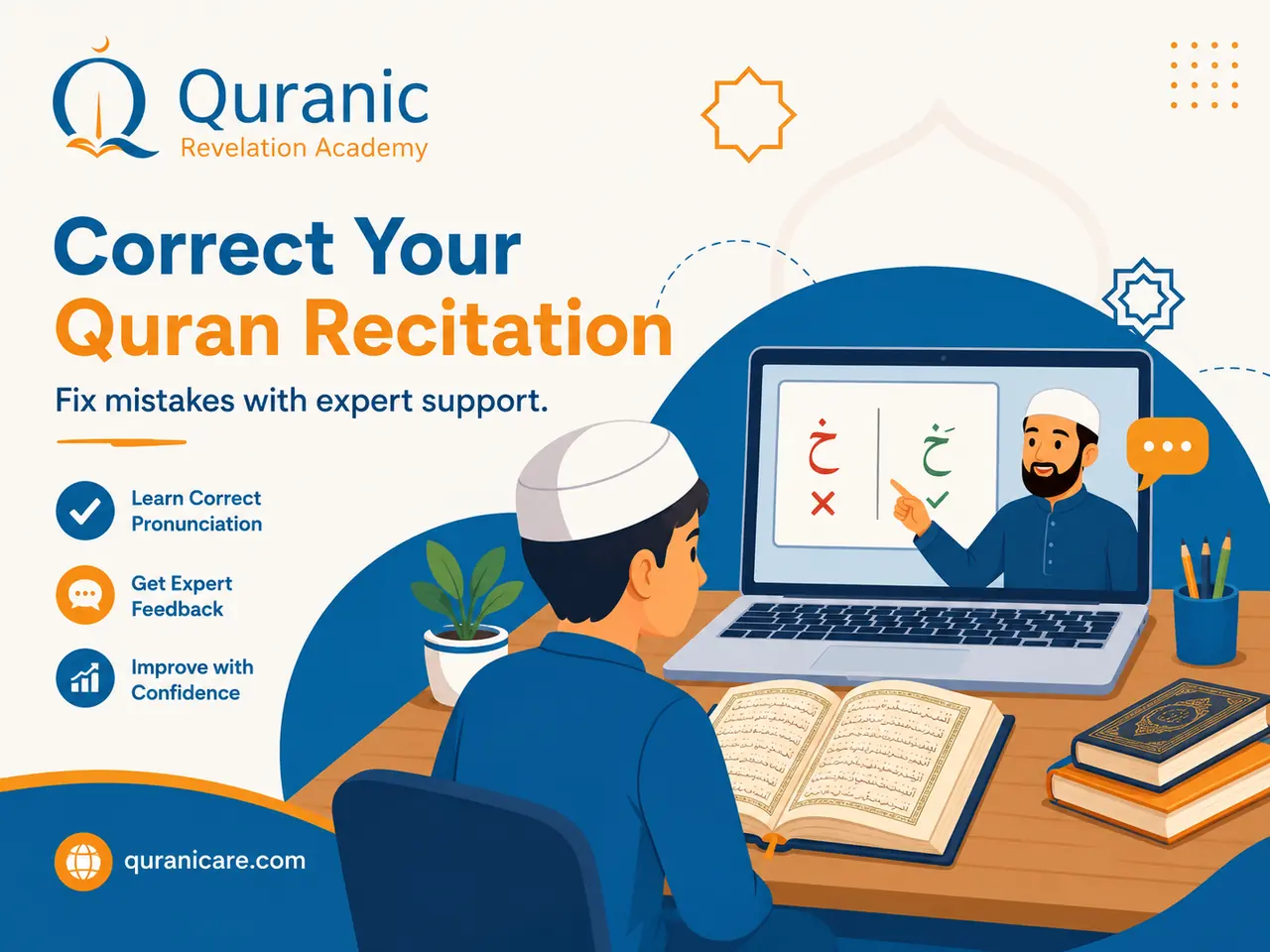 Student practising Tajweed with controlled pronunciation
