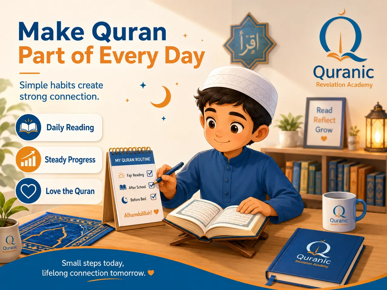 Student dividing Quran time between reading and review