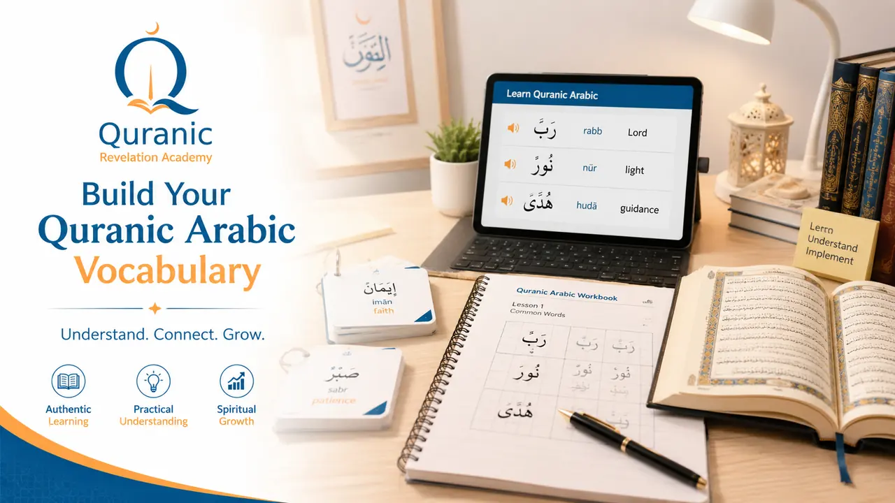 Quranic Arabic vocabulary notebook with recurring words