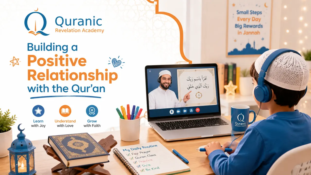 Happy child learning Quran online with supportive guidance