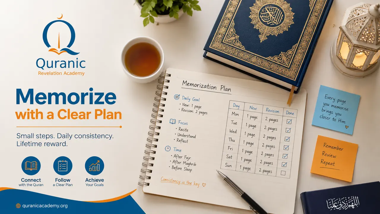 Quran memorization notebook with small daily targets